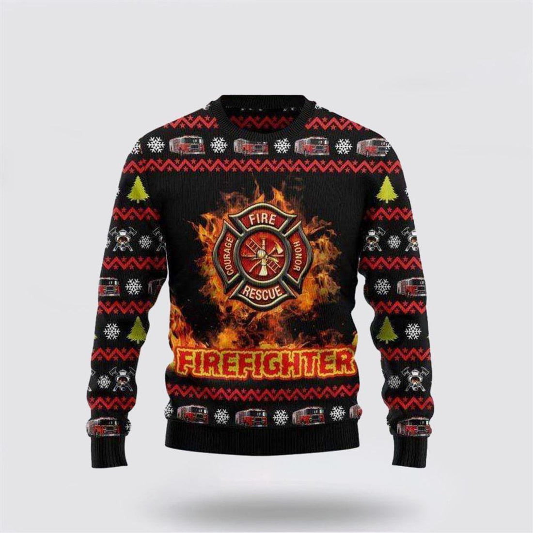 FUNSTUFFPRINT Get Festive With An Amazing Firefighter Ugly Christmas Sweater – Christmas Gifts For Firefighters Ugly  Sweater