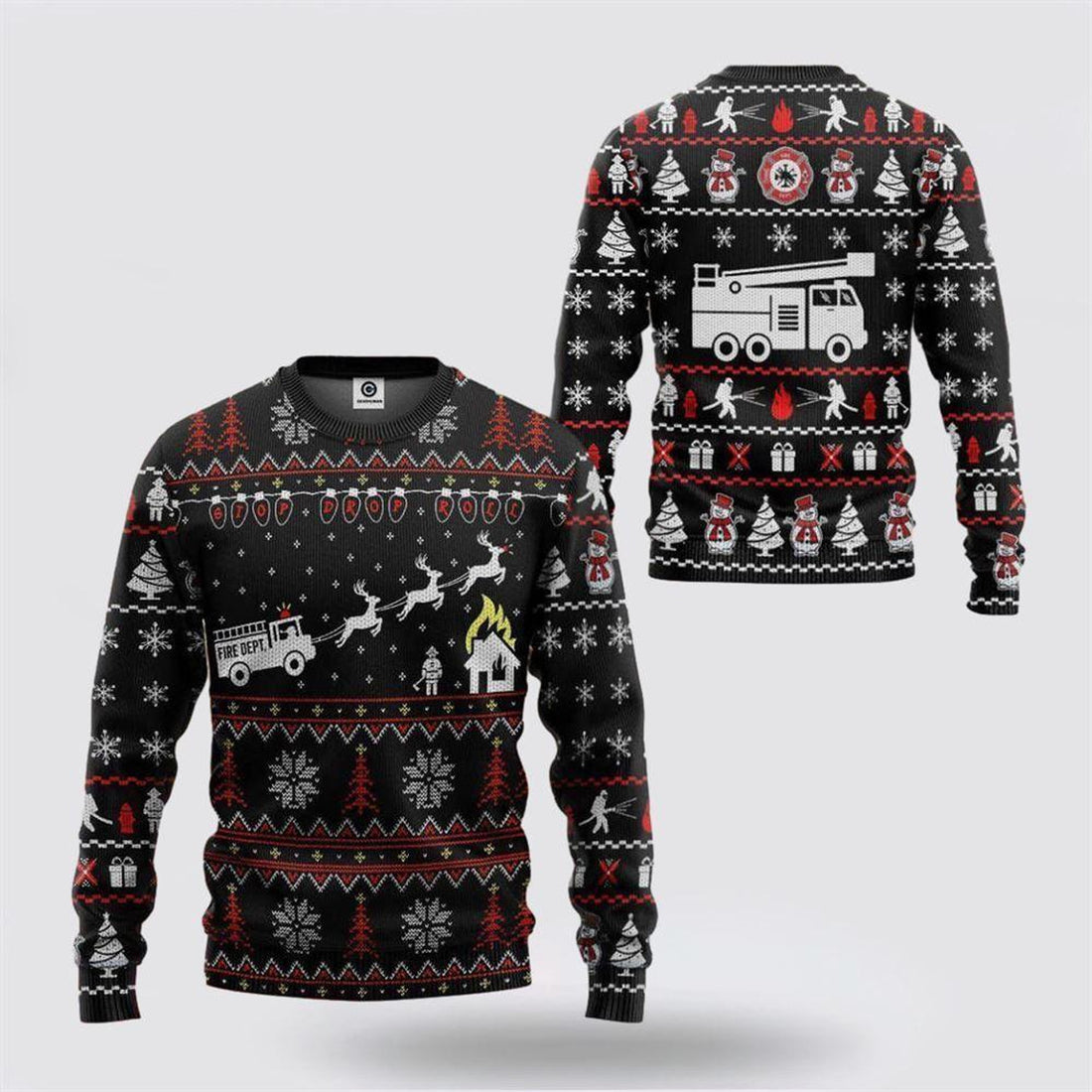 FUNSTUFFPRINT Get Festive With Firefighter Fire Dept Ugly Christmas Sweater – Christmas Gifts For Firefighters Ugly  Sweater