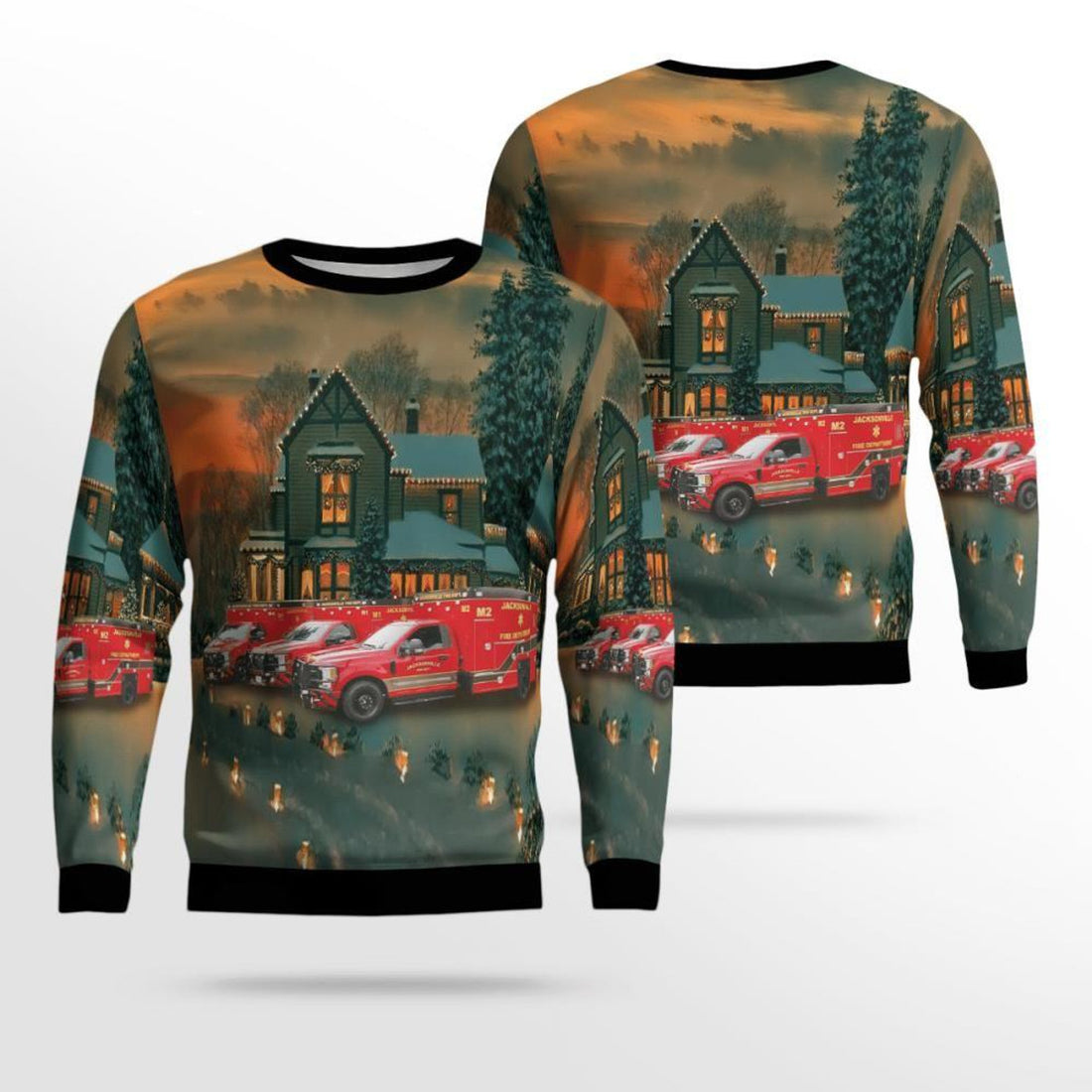 FUNSTUFFPRINT Get Festive With Jacksonville Fire Rescue Ugly Christmas Sweater – Christmas Gifts For Firefighters Ugly  Sweater