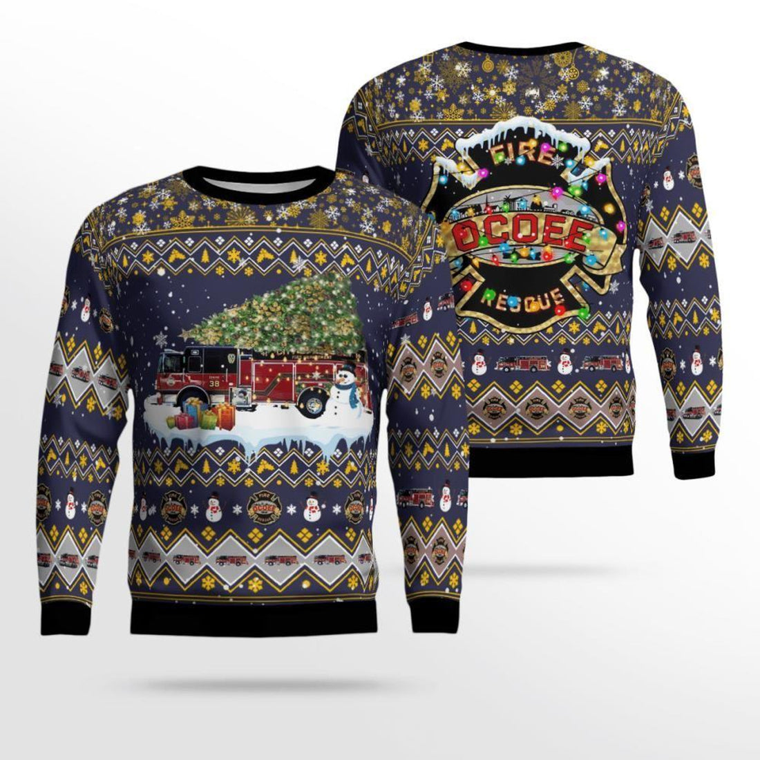 FUNSTUFFPRINT Get Festive With Ocoee Fire Department Ugly Christmas Sweater! – Christmas Gifts For Firefighters Ugly  Sweater