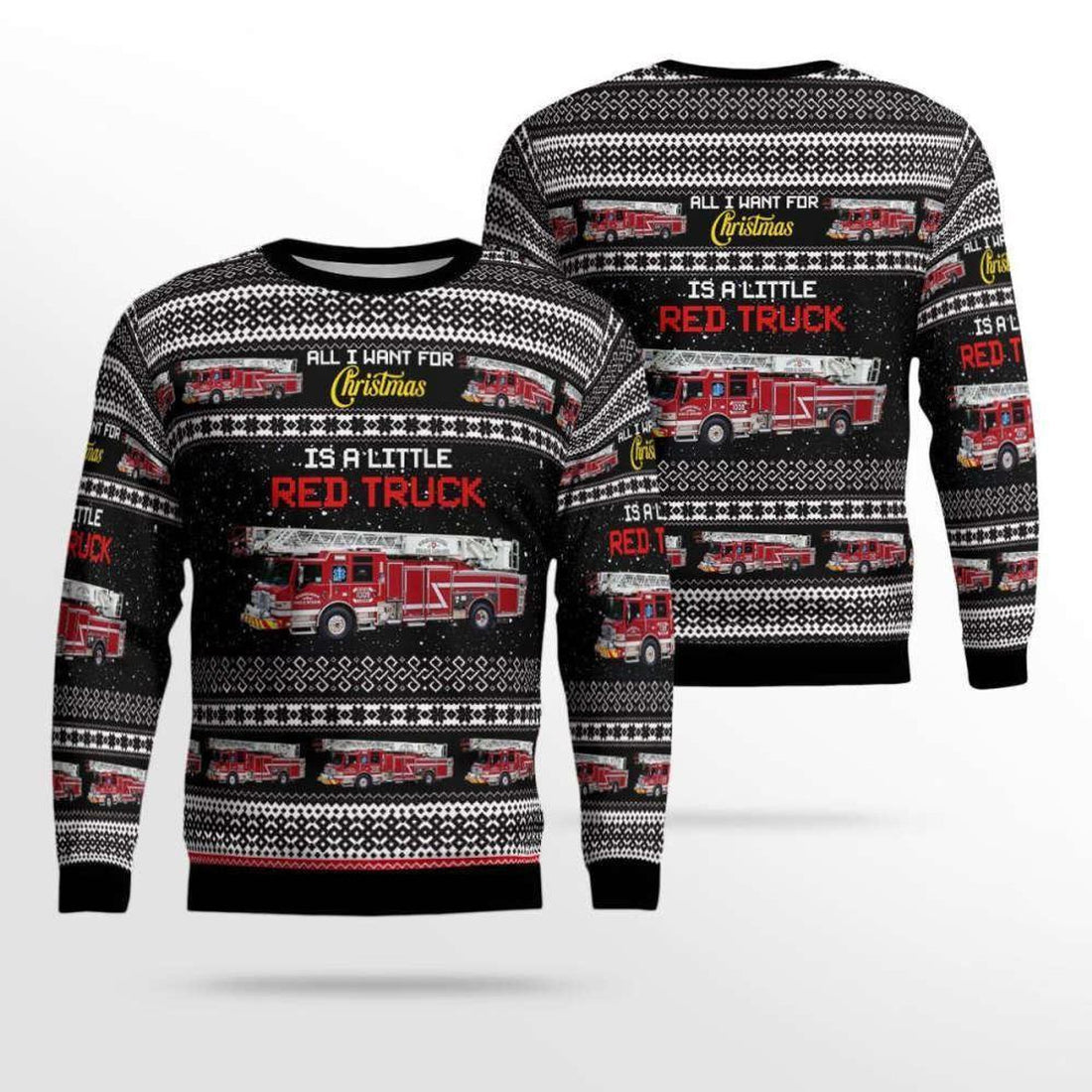 FUNSTUFFPRINT Get Festive With Ohio Sugarcreek Fire & Rescue Ugly Christmas Sweater – Christmas Gifts For Firefighters Ugly  Sweater