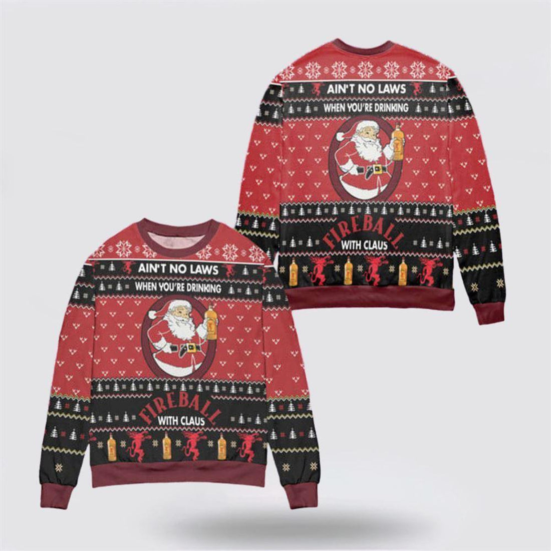 FUNSTUFFPRINT Get Festive With Santa Claus Ugly Christmas Sweater For Drinking Fireball Whisky – Christmas Gifts For Firefighters Ugly  Sweater