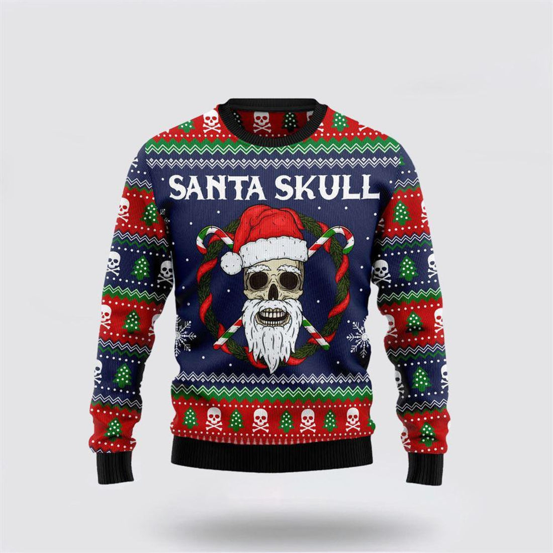 FUNSTUFFPRINT Get Festive With Santa Skull Ugly Christmas Sweater – Christmas Gifts For Frends Ugly  Sweater