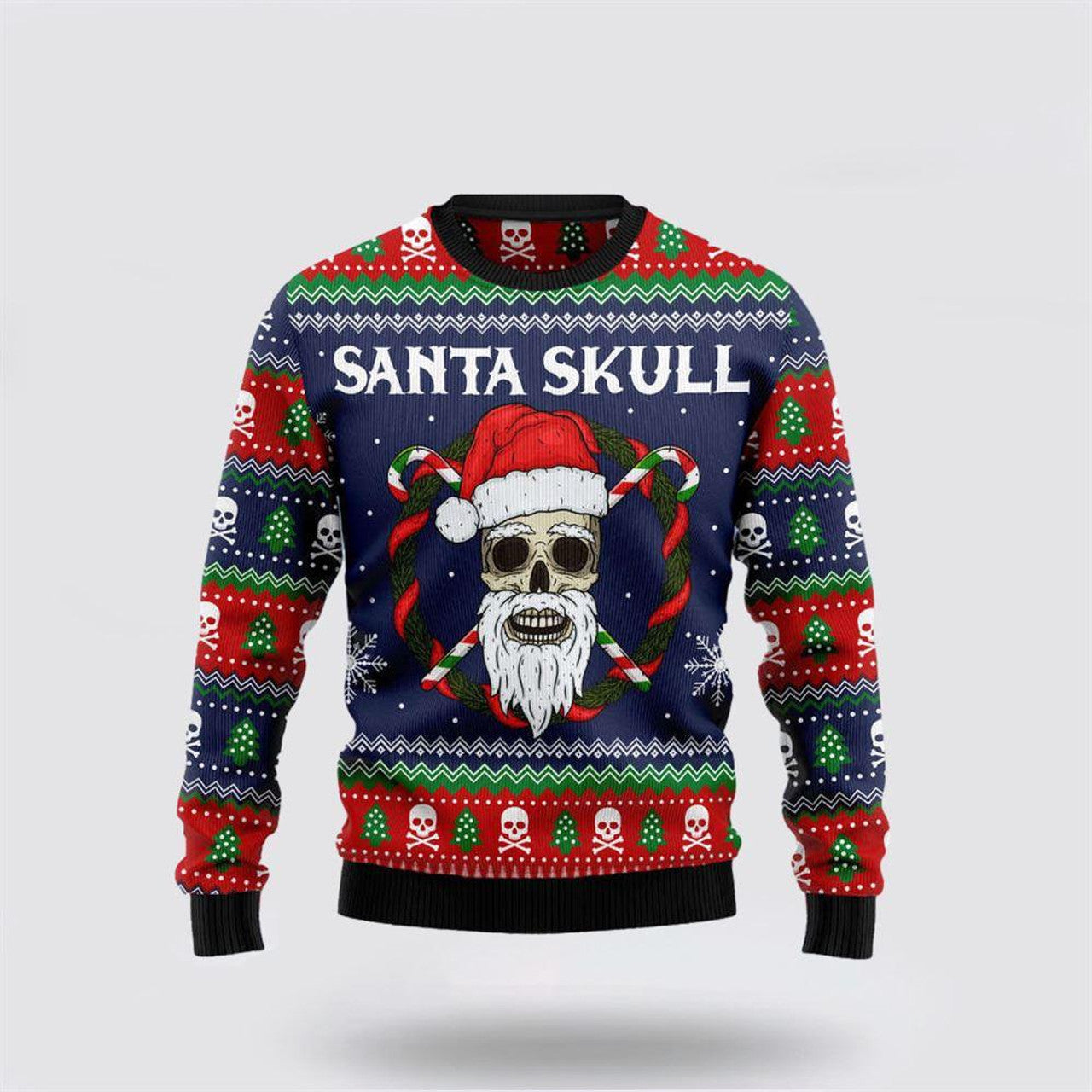FUNSTUFFPRINT Get Festive With Santa Skull Ugly Christmas Sweater – Christmas Gifts For Frends Ugly  Sweater