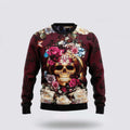 FUNSTUFFPRINT Get Festive With Skull Flower Christmas Ugly Sweater - Christmas Gifts For Frends Ugly Sweater