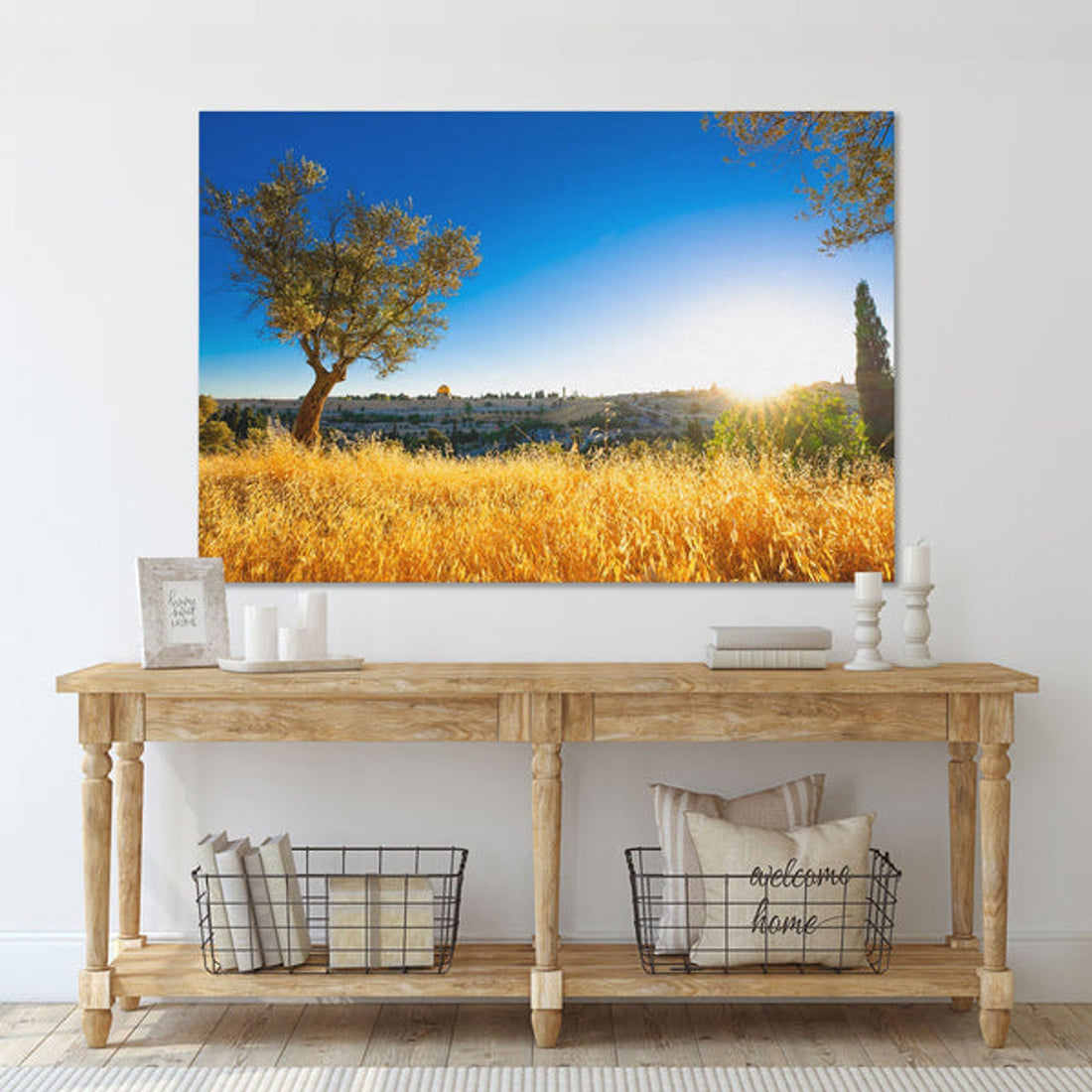 Gethsemane Olive Tree And Jerusalem At Dusk Canvas Wall Art Large Gallery Wrapped Canvas Art