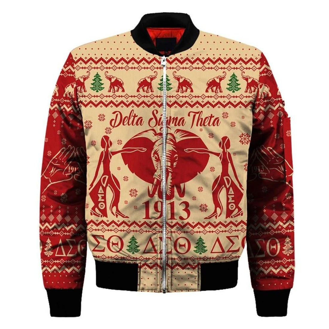 FUNSTUFFPRINT Getteestore Jacket - Delta Sigma Theta Elephant Christmas Sleeve Zip 3D Bomber Jacket
