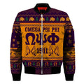 FUNSTUFFPRINT Getteestore Jacket - Omega Psi Phi Handsign Christmas Sleeve Zip 3D Bomber Jacket