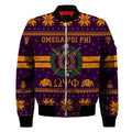 FUNSTUFFPRINT Getteestore Jacket - Omega Psi Phi Shield Christmas Sleeve Zip 3D Bomber Jacket