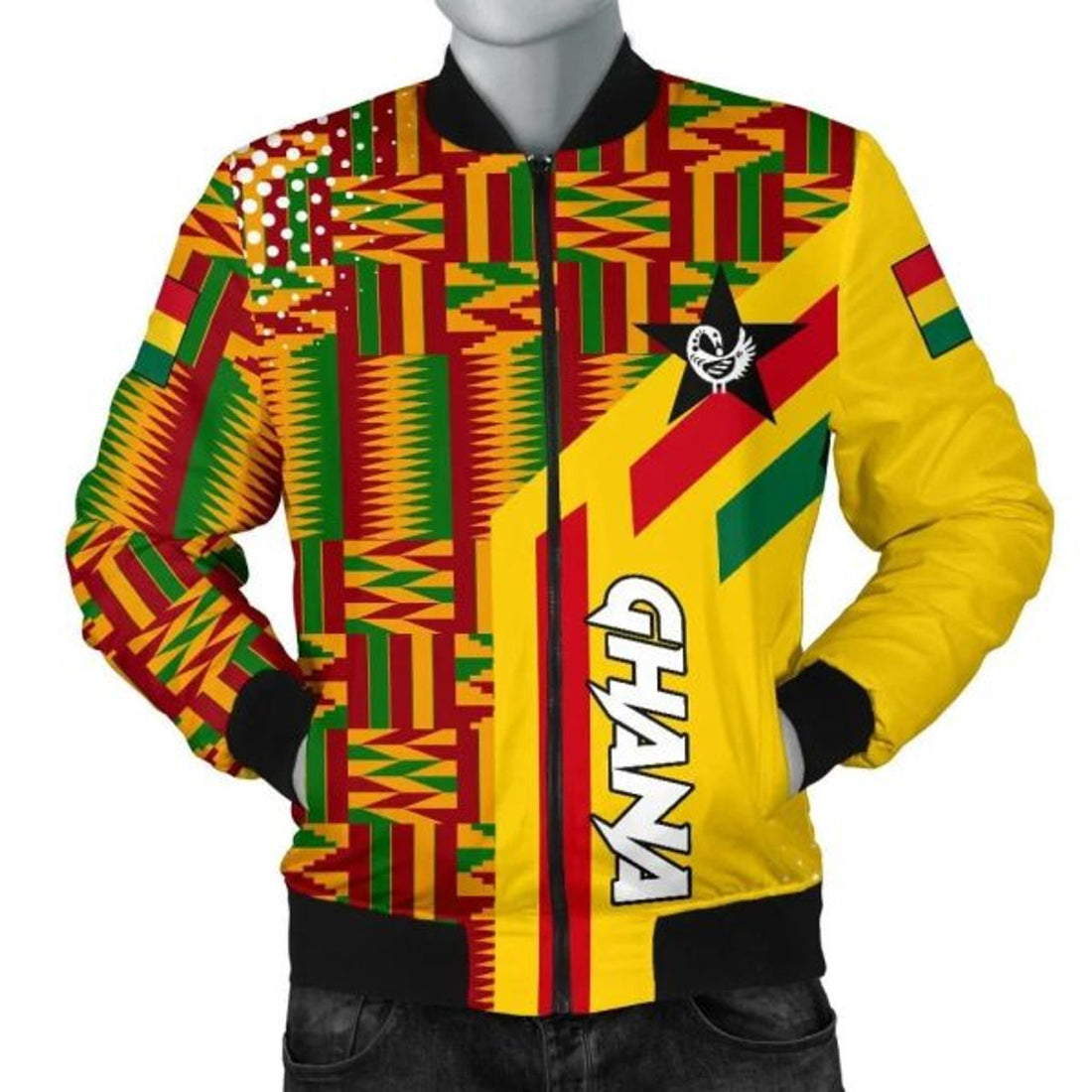 FUNSTUFFPRINT Ghana Bomber Jacket Ankara Tops Striped Men Bomber Jacket