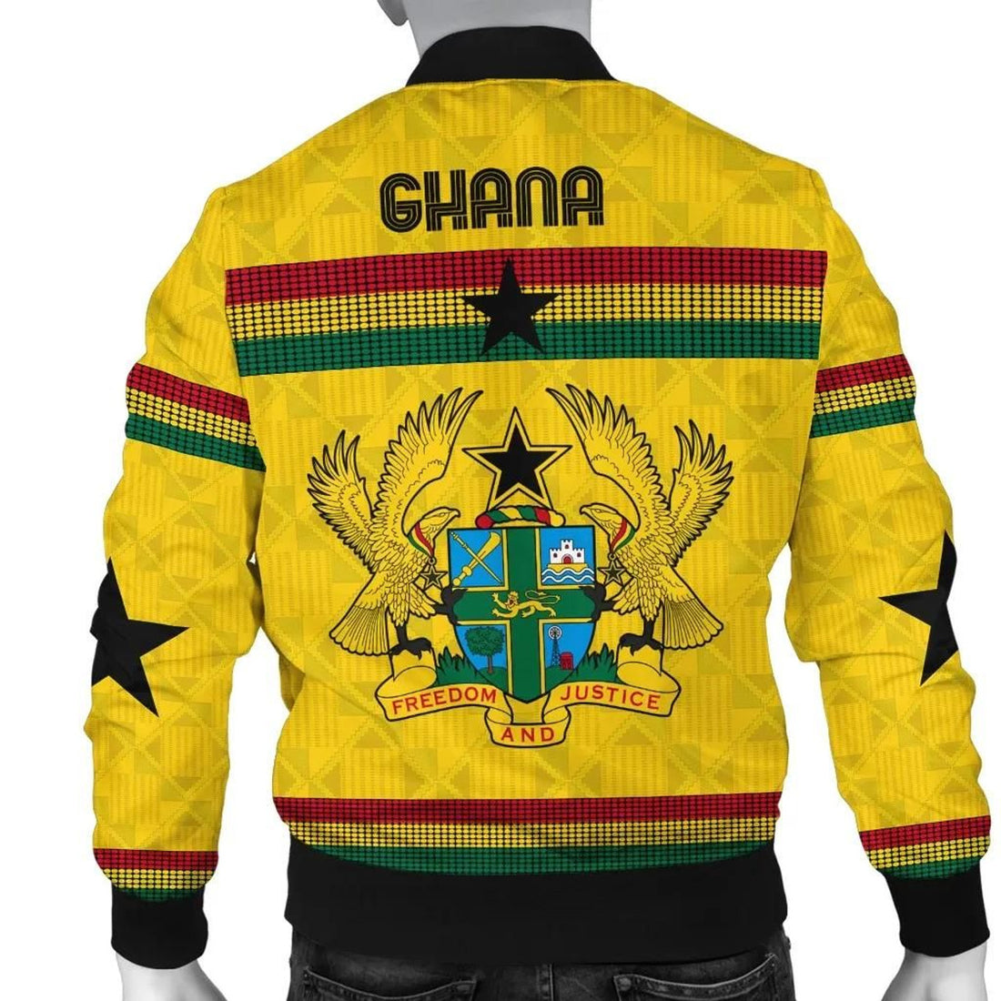 FUNSTUFFPRINT Ghana Bomber Jacket Kente Round Pattern Coat Of Arms Men 3D Bomber Jacket