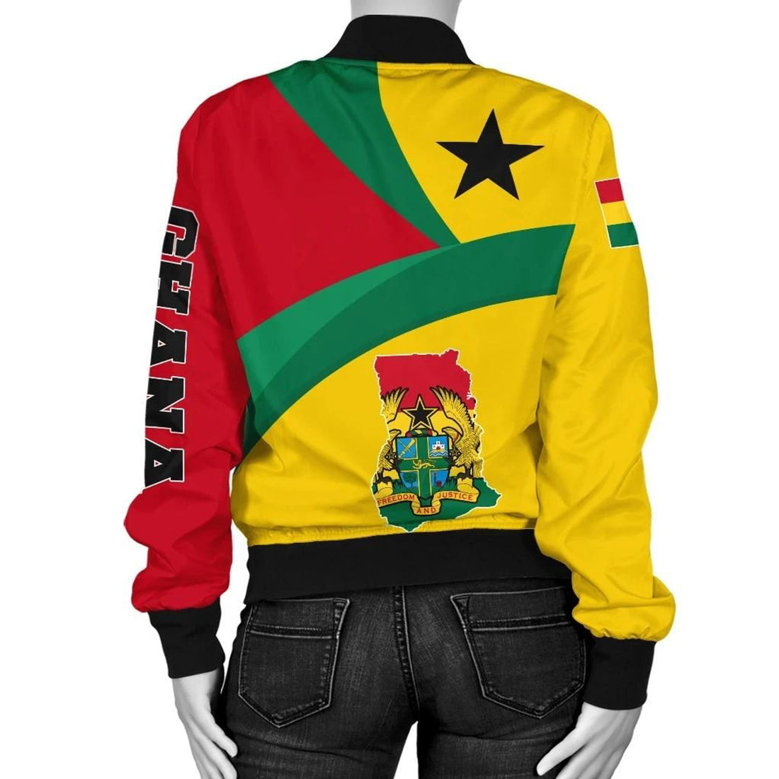 FUNSTUFFPRINT Ghana Bomber Jackets, Ghana Flag Maps Women Yellow 3D Bomber Jacket
