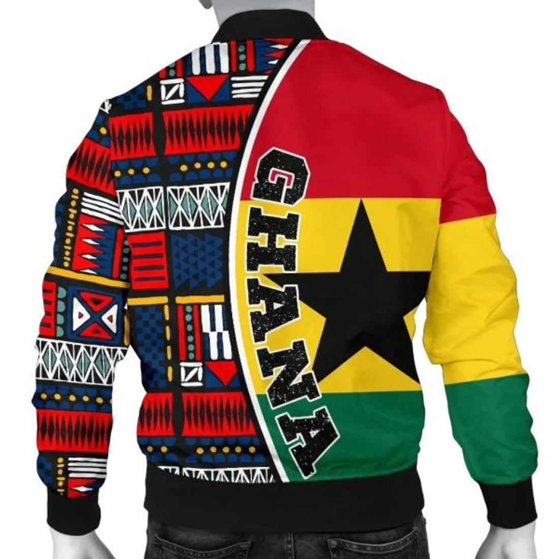 FUNSTUFFPRINT Ghana Men's Bomber Jacket - Flag & Kente Pattern Special Bomber Jacket
