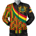 FUNSTUFFPRINT Ghana Men's Bomber Jacket - Ghana Coat Of Arms and Kente Patterns - Bomber Jacket