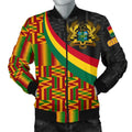 FUNSTUFFPRINT Ghana Men's Bomber Jacket - Ghana Coat Of Arms and Kente Patterns - 3D Bomber Jacket