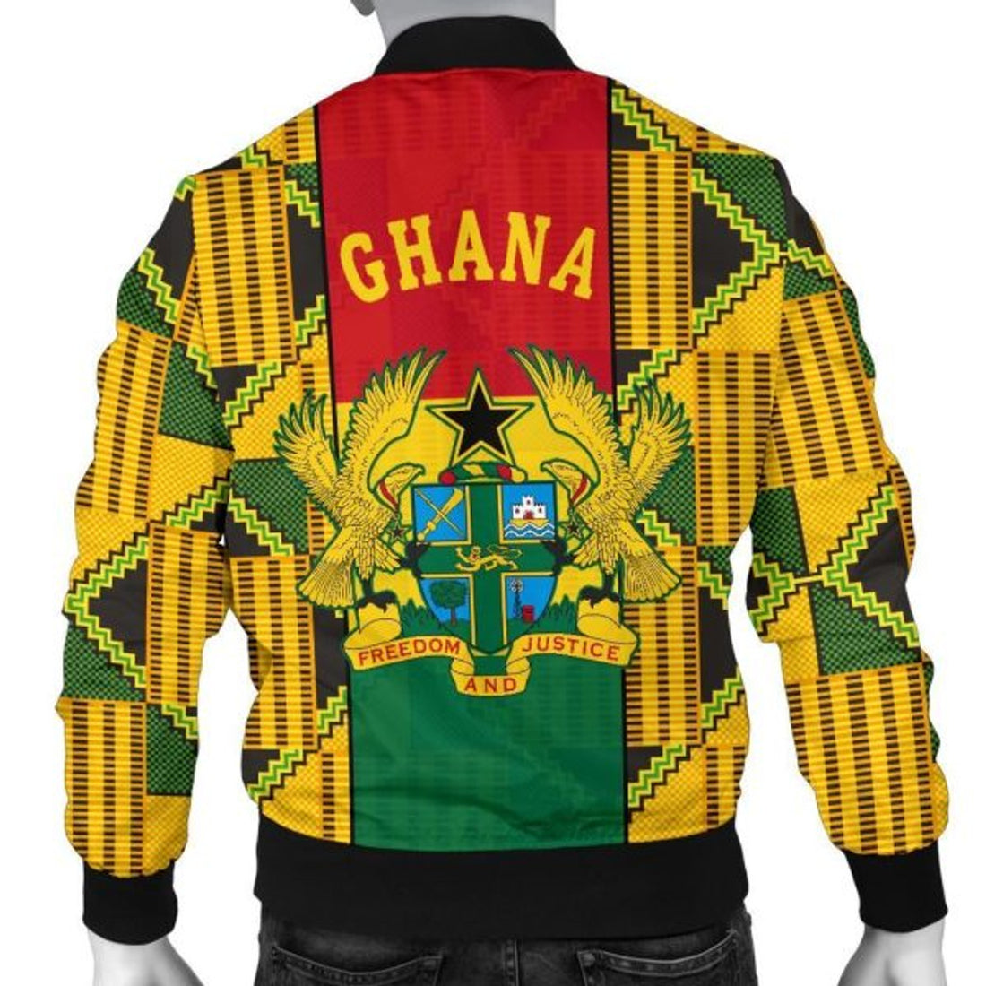 FUNSTUFFPRINT Ghana Men's Bomber Jacket Kente Ankara