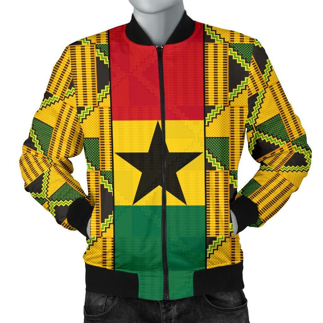 FUNSTUFFPRINT Ghana Men's Bomber Jacket Kente Ankara 3D Bomber Jacket