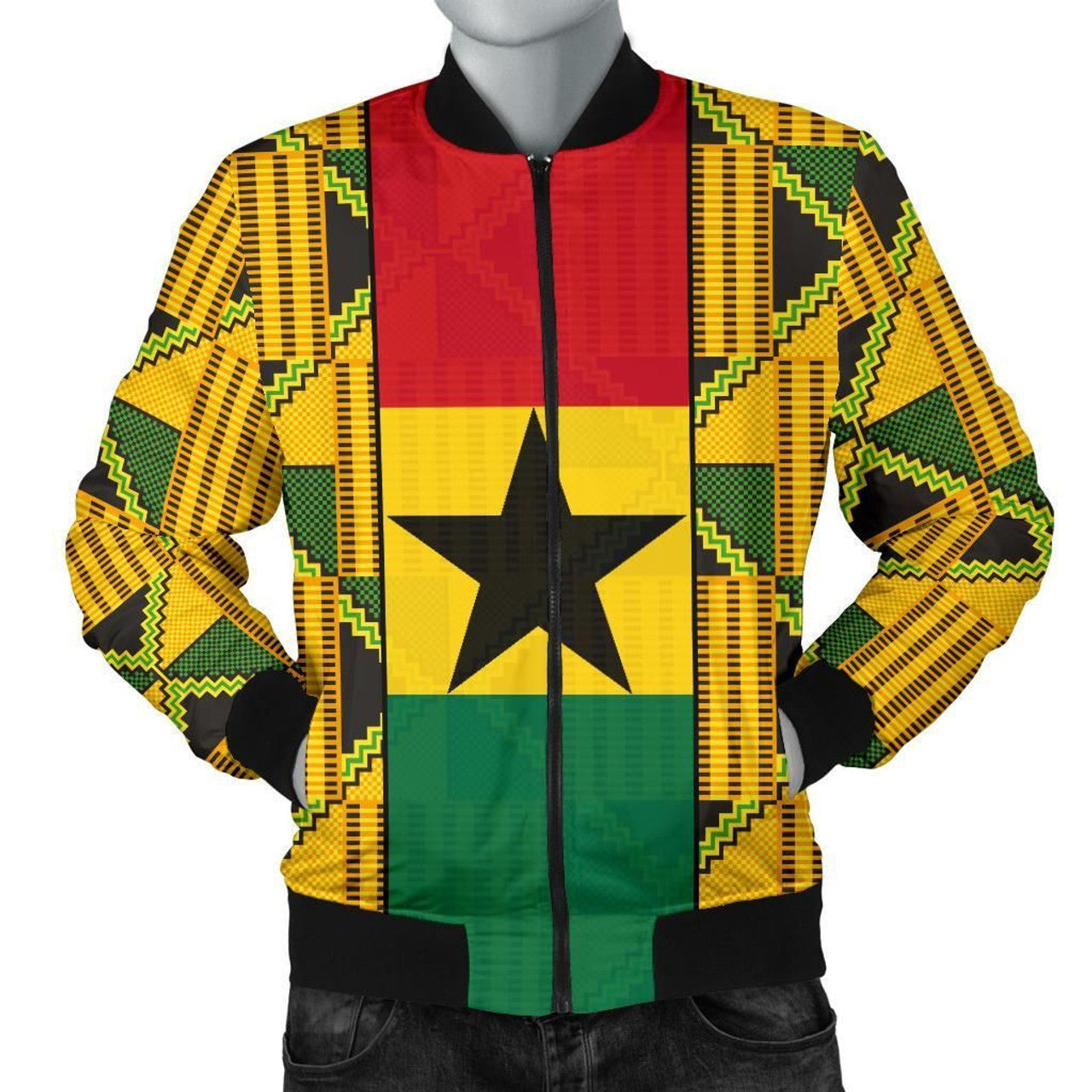 FUNSTUFFPRINT Ghana Men's Bomber Jacket Kente Ankara 3D Bomber Jacket
