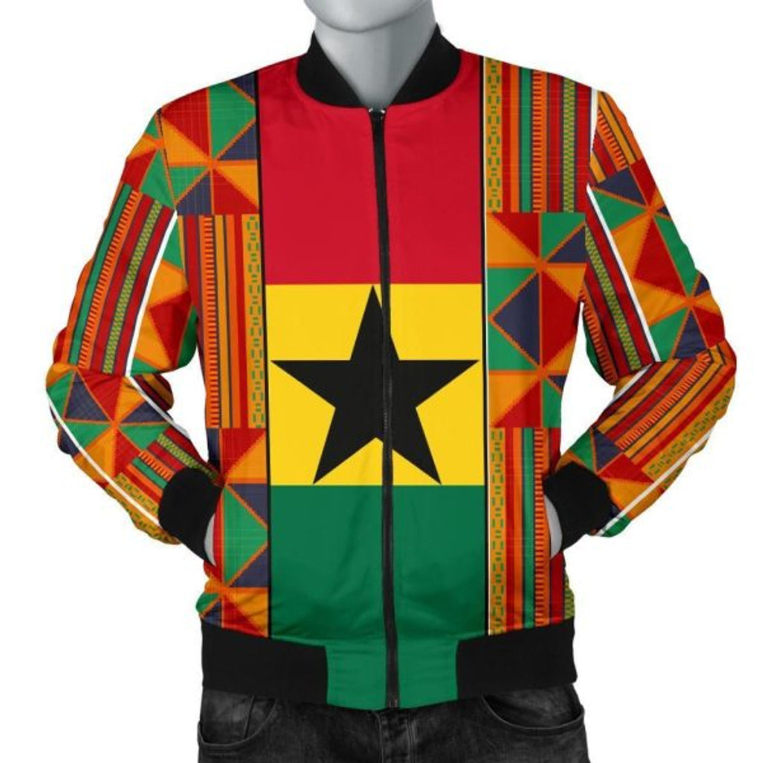 FUNSTUFFPRINT Ghana Men's Bomber Jacket Kente Cloth