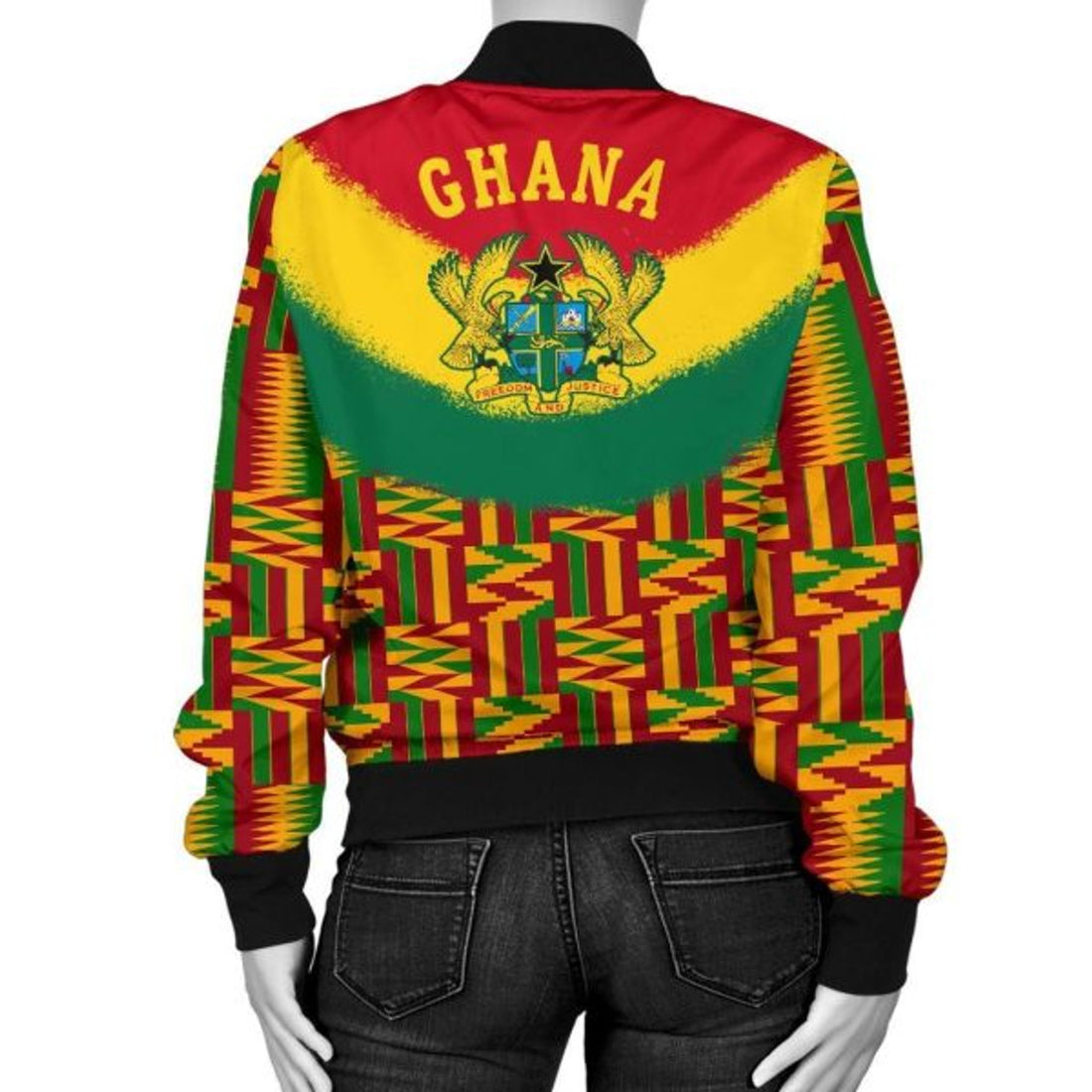 FUNSTUFFPRINT Ghana Women's Bomber Jacket kente Cloth Bomber Jacket-BJ-11105