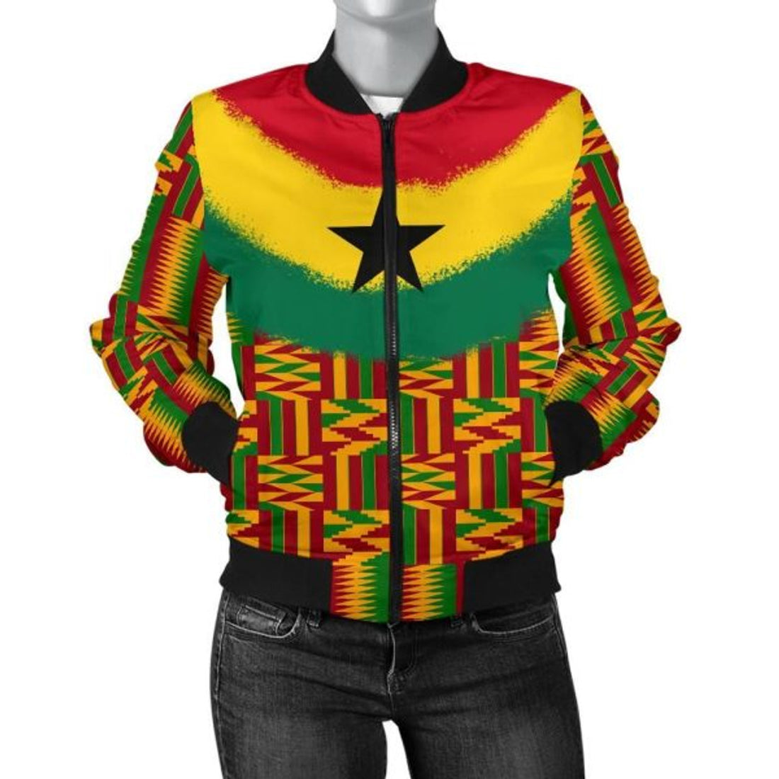 FUNSTUFFPRINT Ghana Women's Bomber Jacket kente Cloth Bomber Jacket-BJ-11105