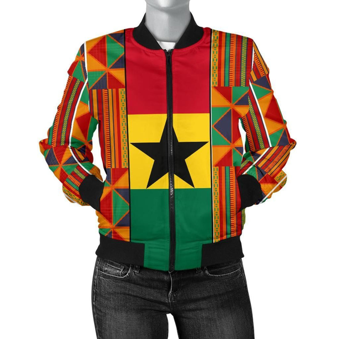 FUNSTUFFPRINT Ghana Women's Bomber Jacket kente Cloth 3D Bomber Jacket