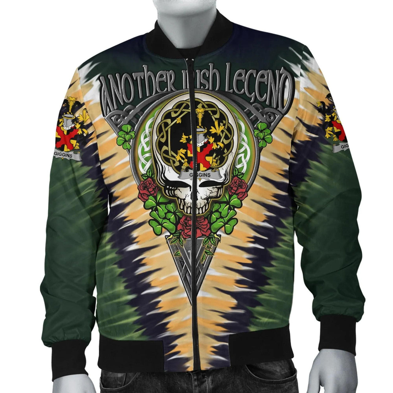 FUNSTUFFPRINT Giggins Ireland Bomber Jacket - GD Irish Legend Shamrock V Tie-Dye 3D Bomber Jacket