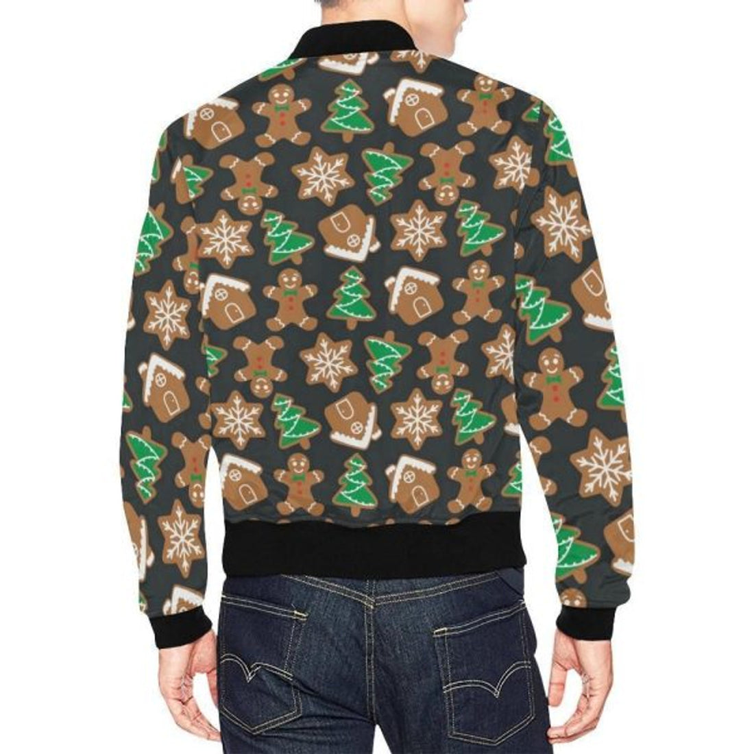 FUNSTUFFPRINT Gingerbread Man Pattern Print Chirstmas Men's 3D Bomber Jacket
