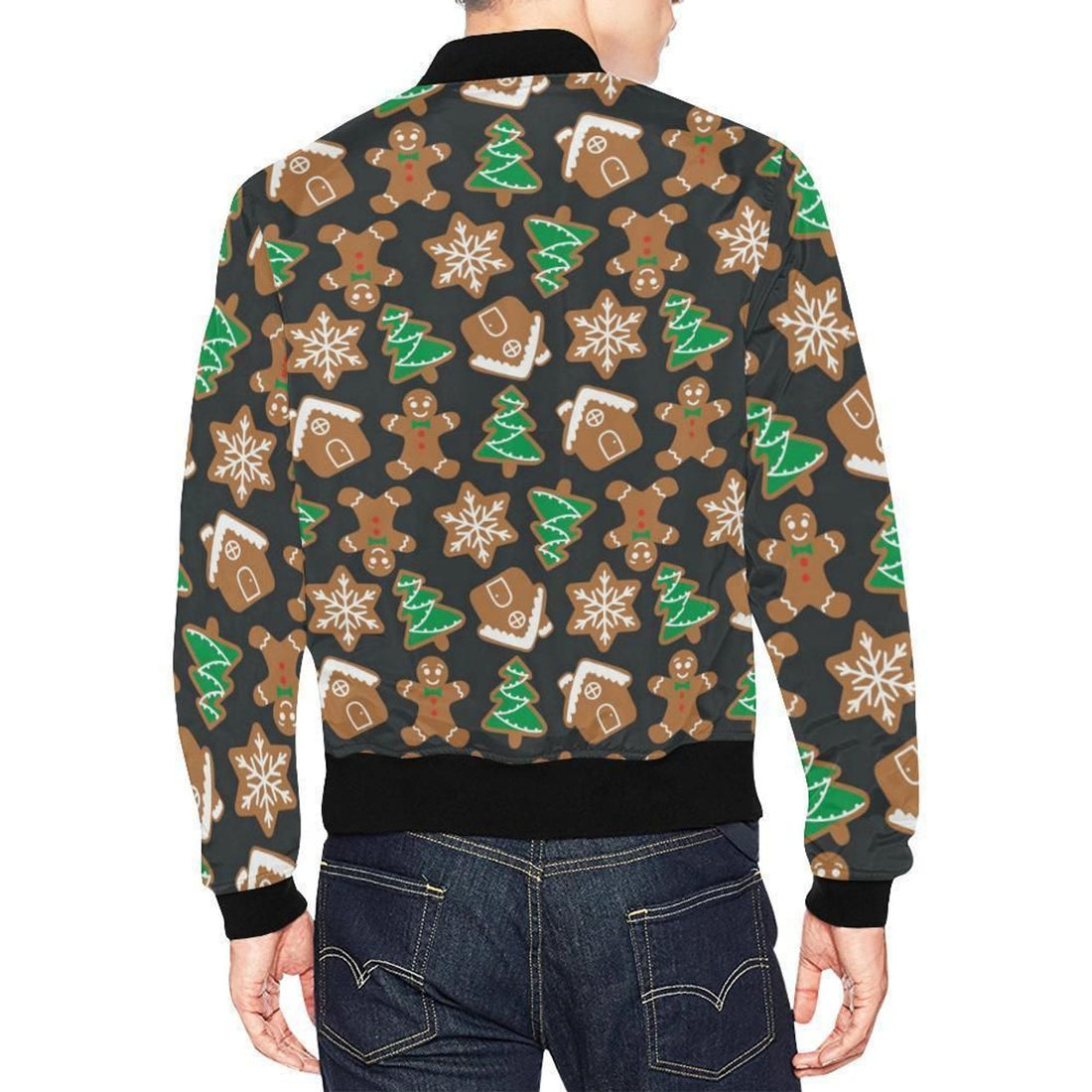 FUNSTUFFPRINT Gingerbread Man Pattern Print Chirstmas Mens 3D Bomber Jacket