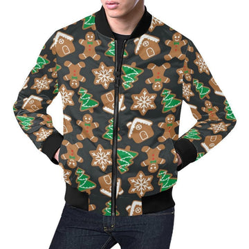 FUNSTUFFPRINT Gingerbread Man Pattern Print Chirstmas Mens 3D Bomber Jacket