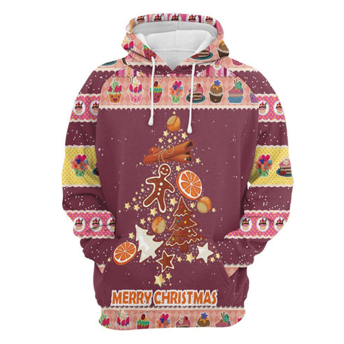 FUNSTUFFPRINT 3D Gingerbread Christmas Tree All Over 3D Hoodie and Zip Hoodie