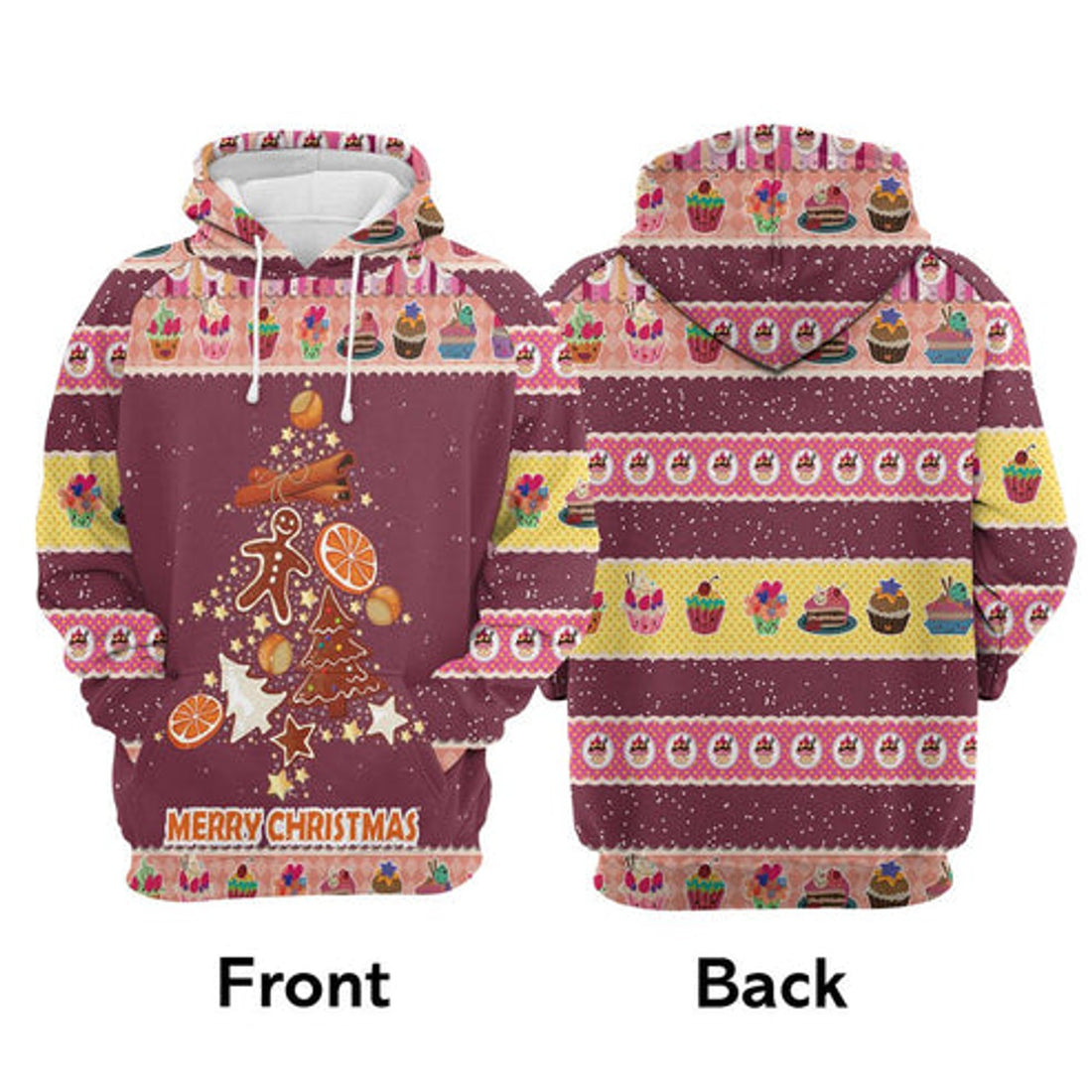 FUNSTUFFPRINT 3D Gingerbread Christmas Tree All Over 3D Hoodie and Zip Hoodie