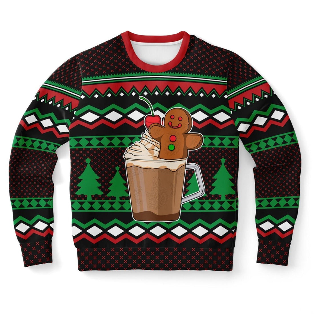FUNSTUFFPRINT Gingerbread in a Cup Ugly Christmas Sweater, Christmas Sweater, Ugly Sweater, Funny Xmas Sweaters Ugly Sweater