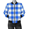 FUNSTUFFPRINT Gingham Blue Pattern Print Women Casual 3D Bomber Jacket