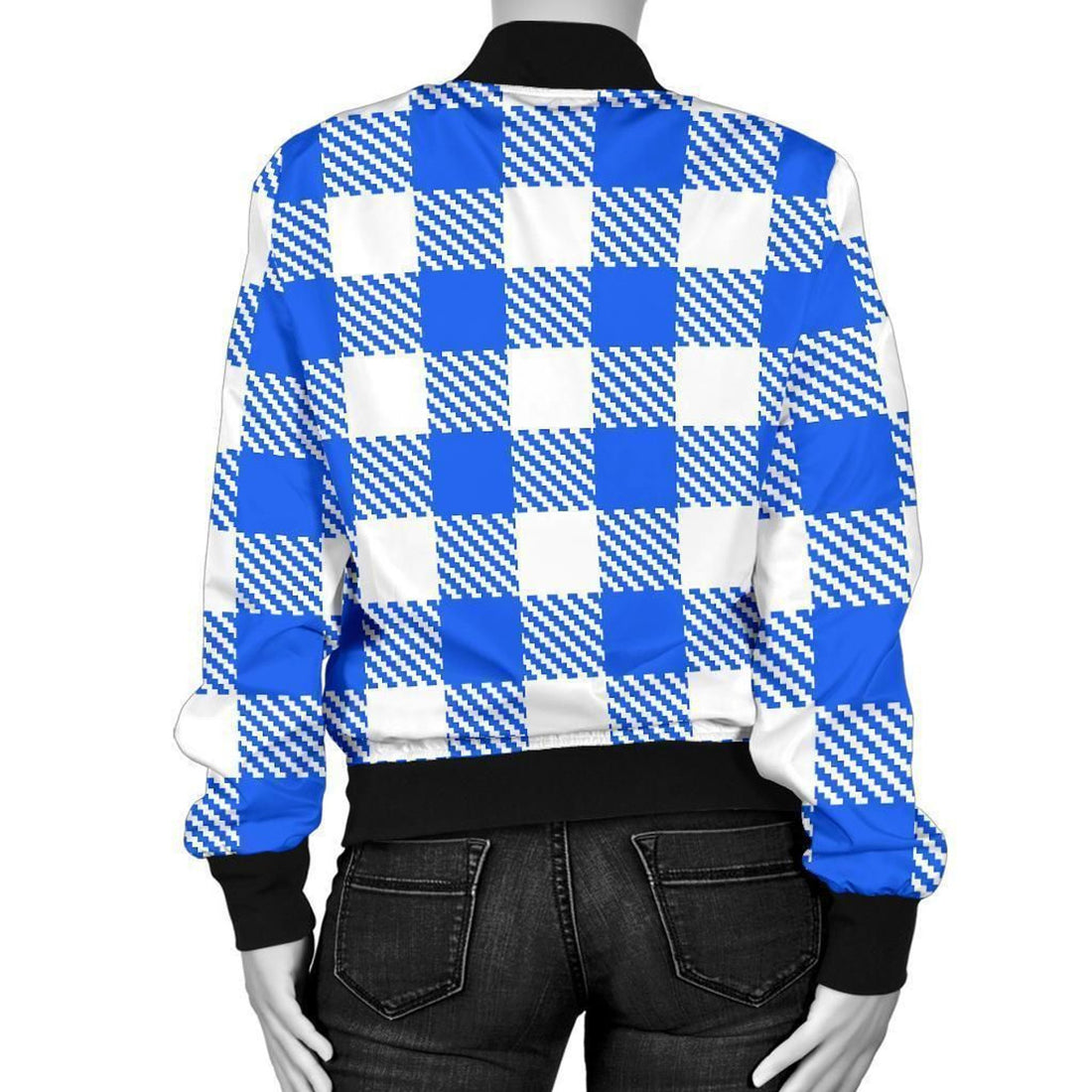 FUNSTUFFPRINT Gingham Blue Pattern Print Women Casual 3D Bomber Jacket