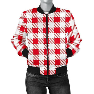 FUNSTUFFPRINT Gingham Red Pattern Print Women Casual 3D Bomber Jacket