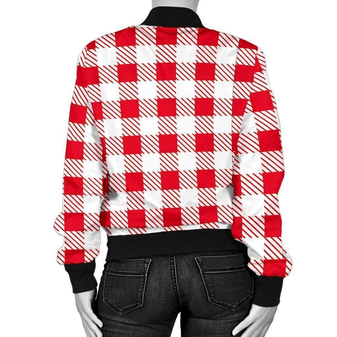 FUNSTUFFPRINT Gingham Red Pattern Print Women Casual 3D Bomber Jacket