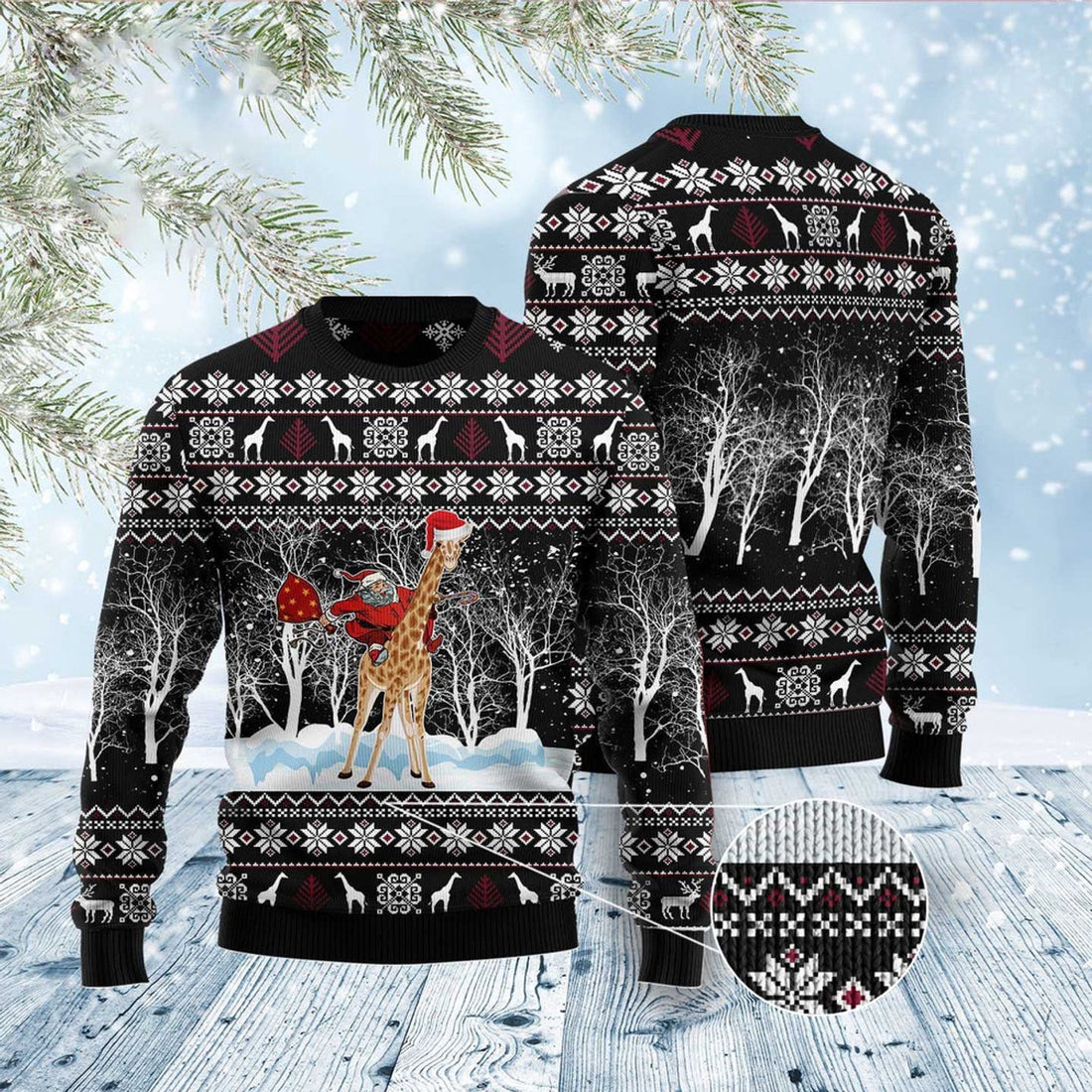 FUNSTUFFPRINT Giraffe And Santa Ugly Christmas Sweater, Christmas Sweater, Ugly Sweater, Funny Xmas Sweaters Ugly Sweater
