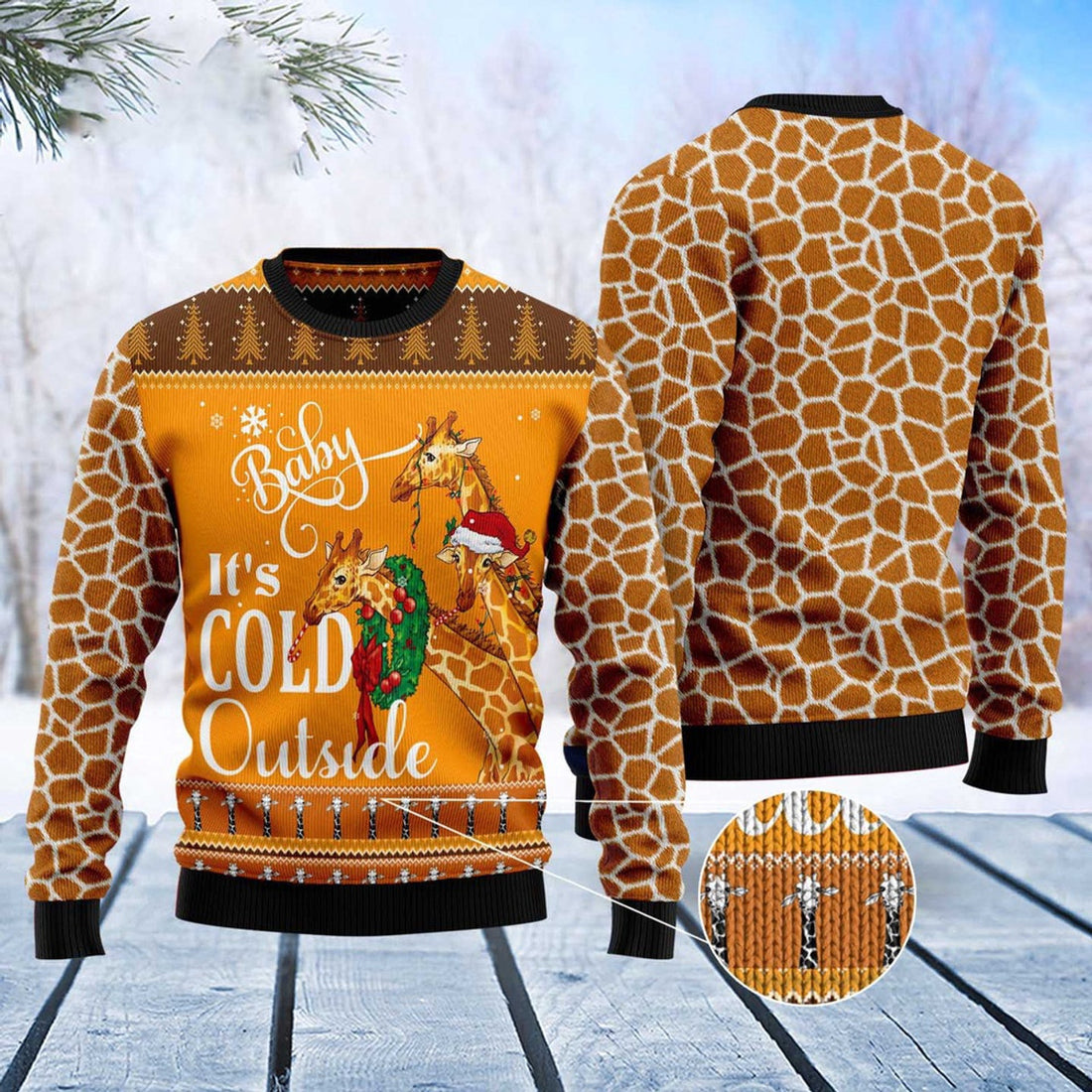 FUNSTUFFPRINT Giraffe Baby It'S Cold Outside Ugly Christmas Sweater, Christmas Sweater, Ugly Sweater, Funny Xmas Sweaters Ugly Sweater