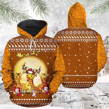 FUNSTUFFPRINT 3D Giraffe Christmas All Over 3D Hoodie and Zip Hoodie