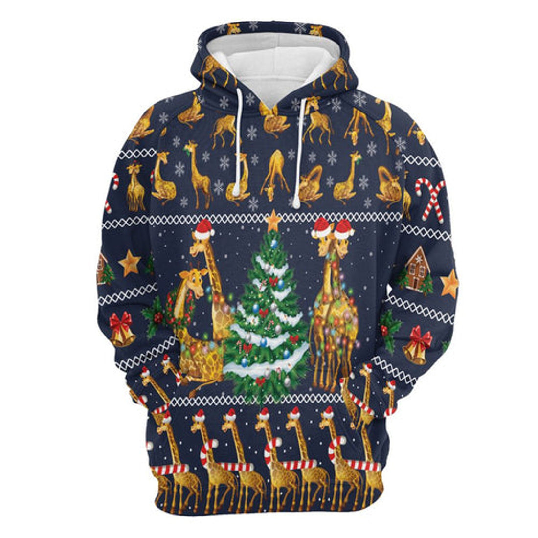 FUNSTUFFPRINT 3D Giraffe Christmas Tree All Over 3D Hoodie and Zip Hoodie