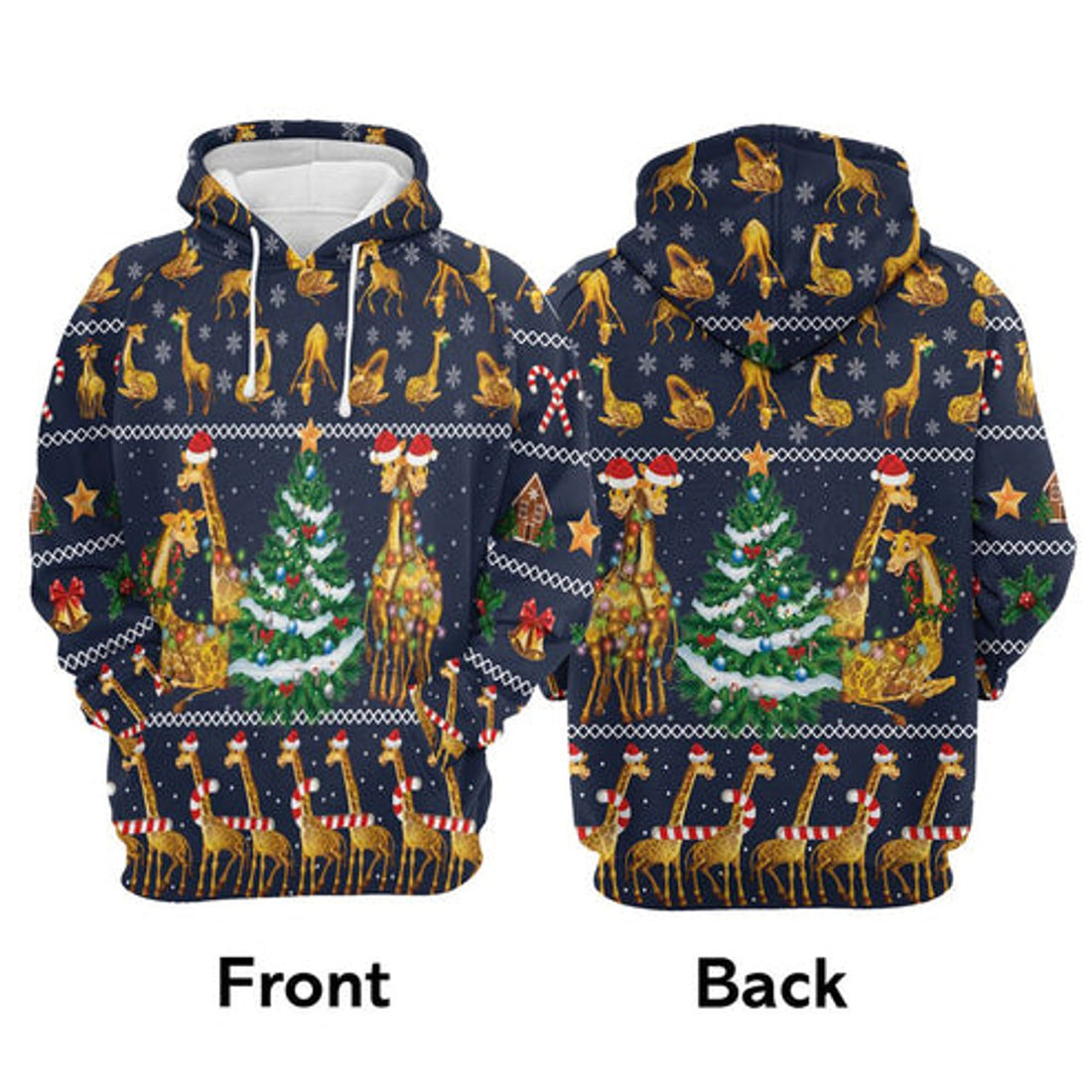FUNSTUFFPRINT 3D Giraffe Christmas Tree All Over 3D Hoodie and Zip Hoodie