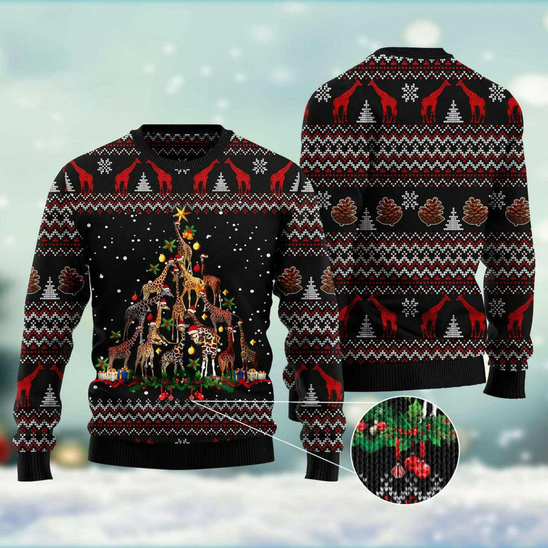 FUNSTUFFPRINT Giraffe Christmas Tree Ugly Christmas Sweater, Xmas Tree Sweater, Christmas Sweater Ugly  Sweater