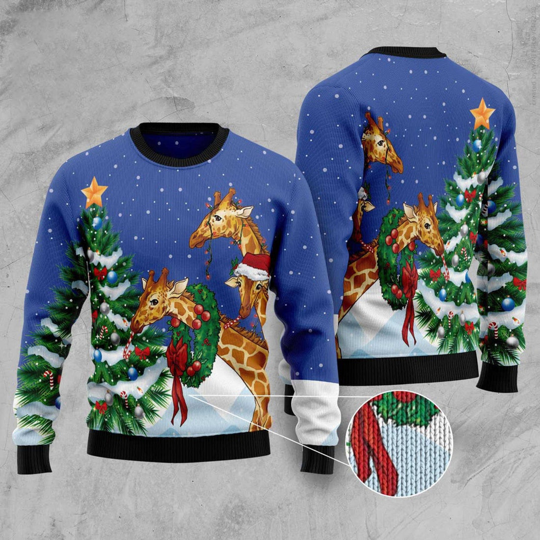 FUNSTUFFPRINT Giraffe Family Xmas Ugly Christmas Sweater, Christmas Sweater, Ugly Sweater, Funny Xmas Sweaters Ugly Sweater