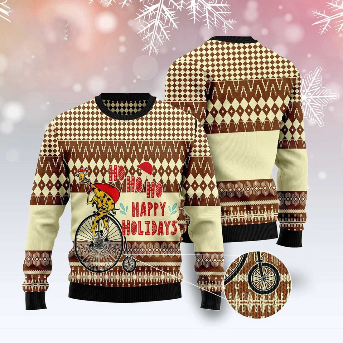 FUNSTUFFPRINT Giraffe Happy Holidays Ugly Christmas Sweater, Christmas Sweater, Ugly Sweater, Funny Xmas Sweaters Ugly Sweater