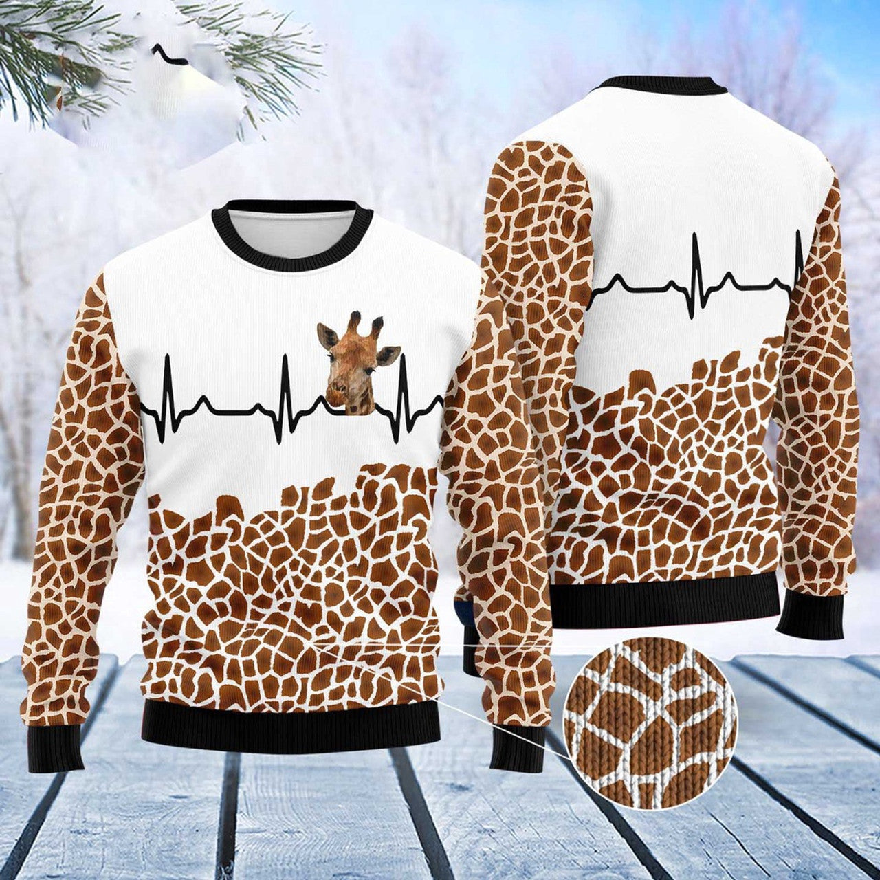 FUNSTUFFPRINT Giraffe Heart Ugly Christmas Sweater, Christmas Sweater, Ugly Sweater, Funny Xmas Sweaters Ugly Sweater