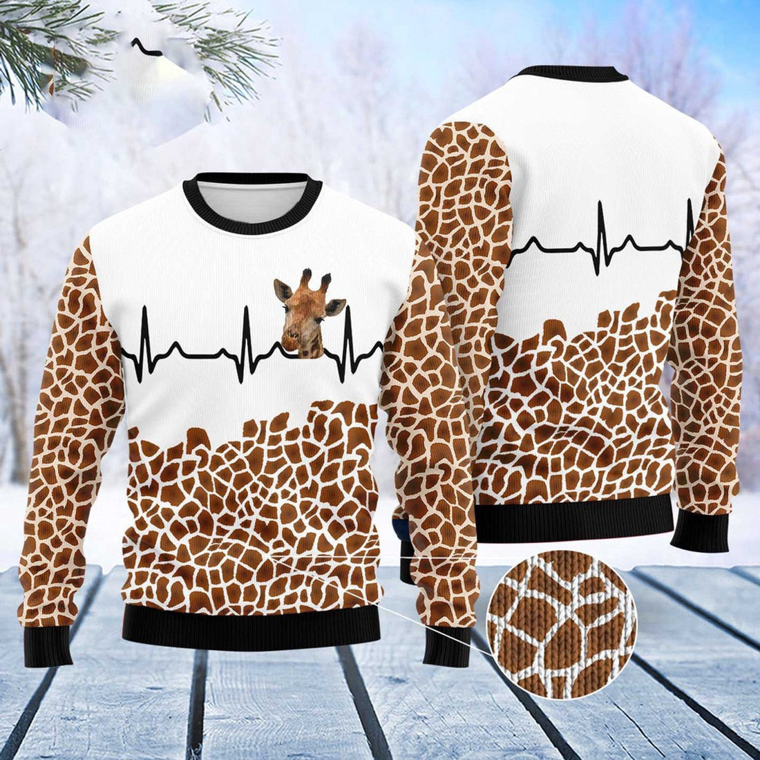 FUNSTUFFPRINT Giraffe Heart Ugly Christmas Sweater, Christmas Sweater, Ugly Sweater, Funny Xmas Sweaters Ugly Sweater
