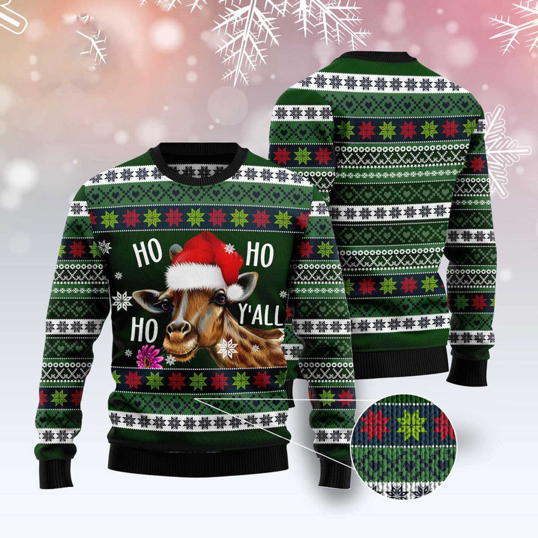 FUNSTUFFPRINT Giraffe Hohoho Y'All Ugly Christmas Sweater, Christmas Sweater, Ugly Sweater, Funny Xmas Sweaters Ugly Sweater