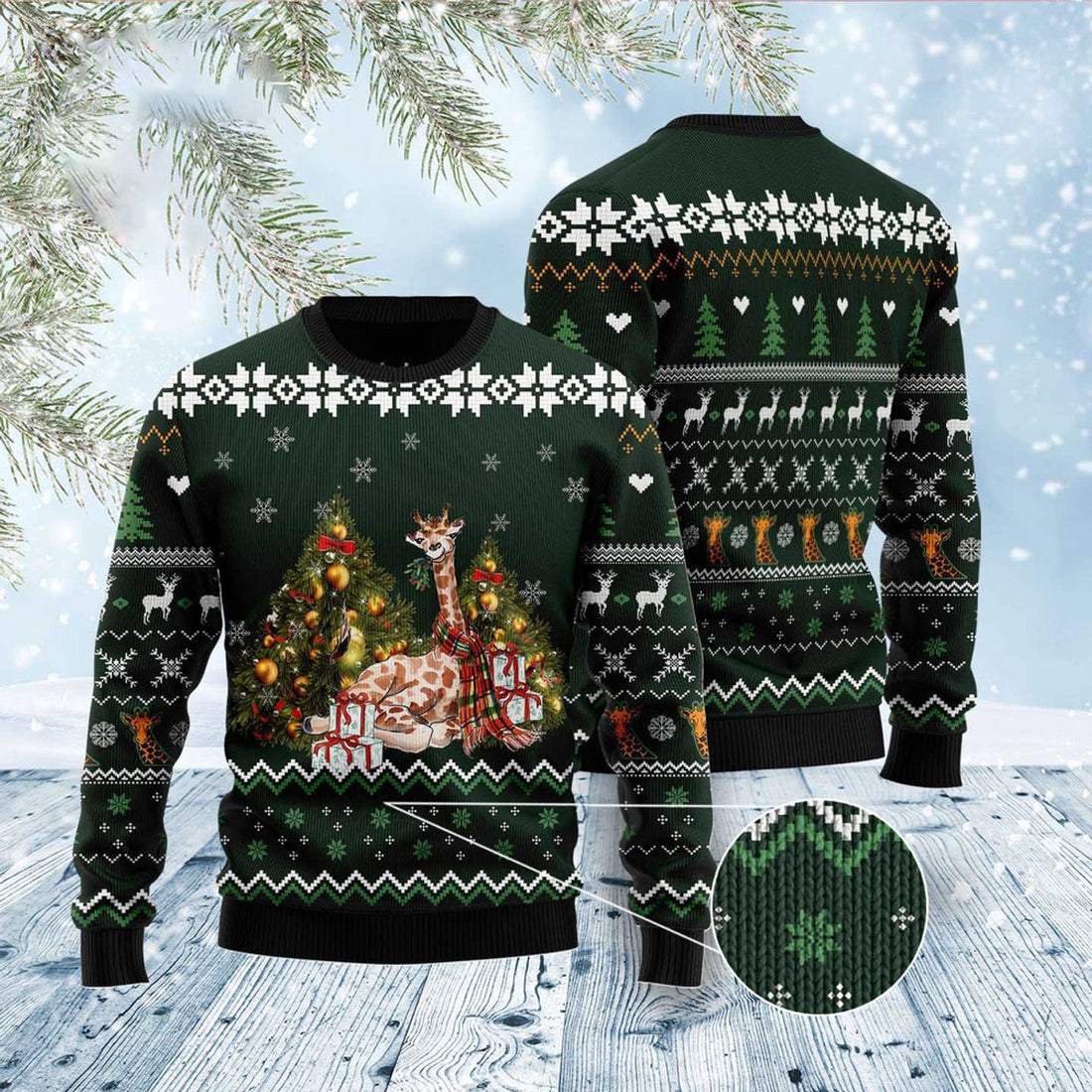FUNSTUFFPRINT Giraffe Holiday Ugly Christmas Sweater, Christmas Sweater, Ugly Sweater, Funny Xmas Sweaters Ugly Sweater