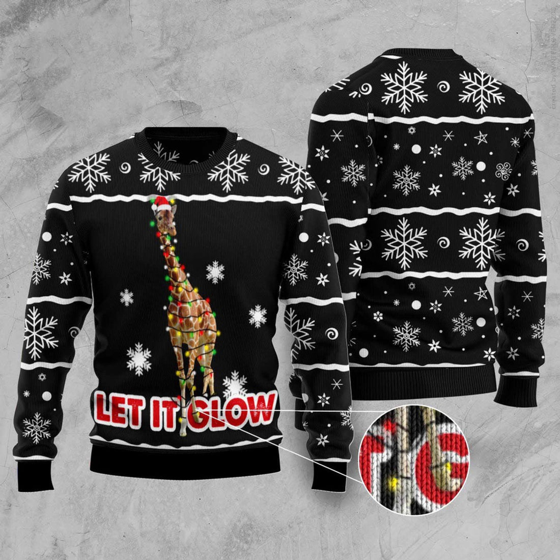 FUNSTUFFPRINT Giraffe Let It Glow Ugly Christmas Sweater, Christmas Sweater, Ugly Sweater, Funny Xmas Sweaters Ugly Sweater